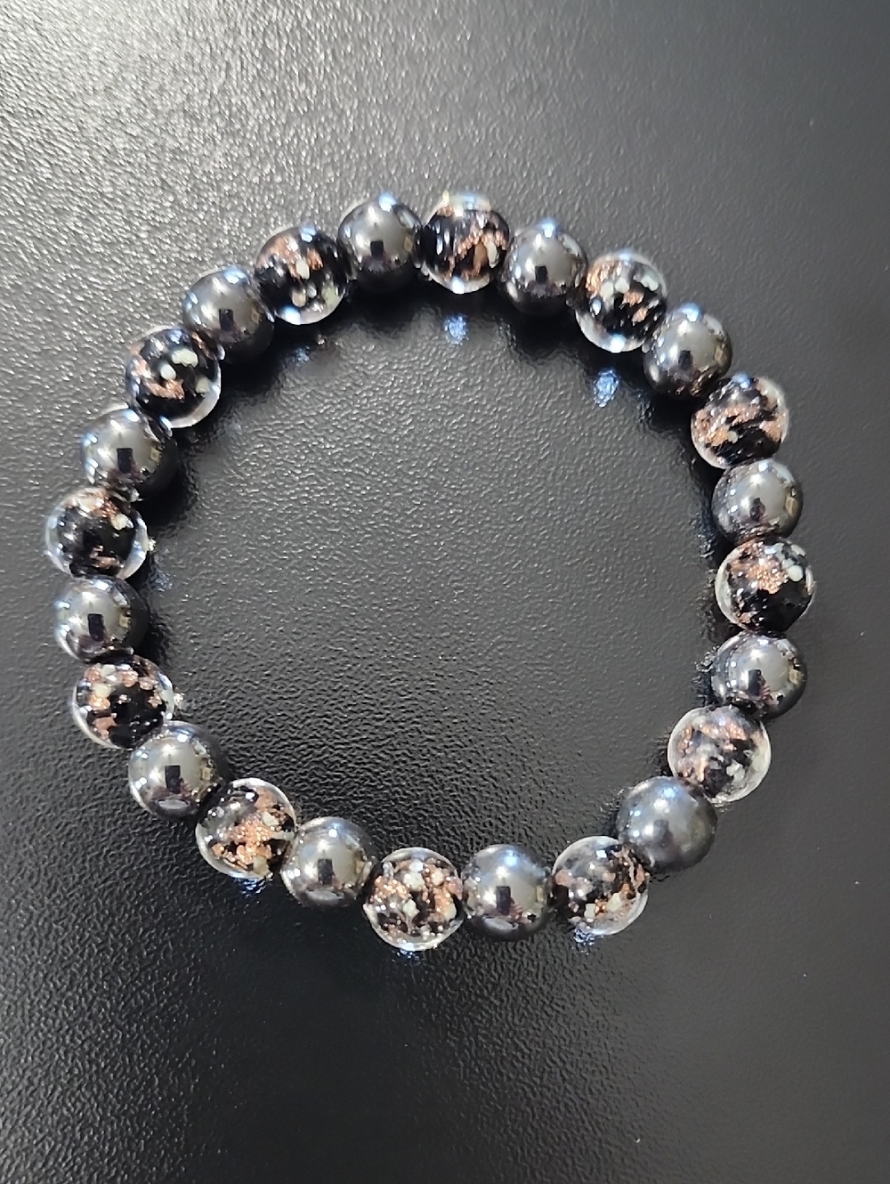 Handmade Hematite Beaded Bracelet with Glow In The Dark Accents